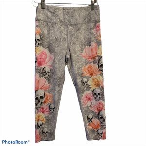 Evolution and Creation M skull floral stretch crop leggings skeleton workout gym